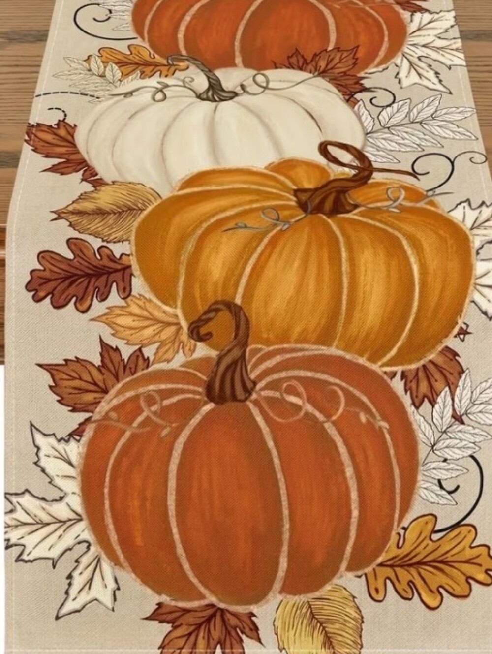 Autumn Pumpkin Table Runner - Orange, Cream, Gold